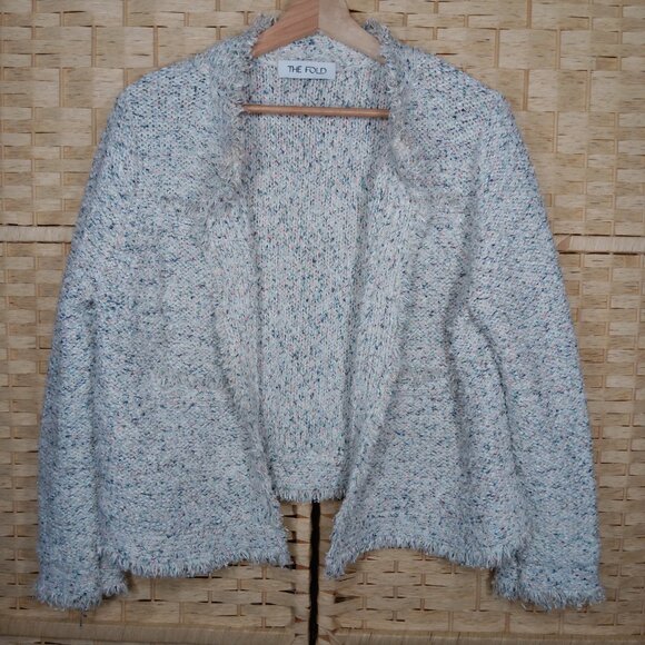 The Fold London Varena Tweed Knit Open Cardigan Cotton Viscose Metallic Speckled - Picture 14 of 15